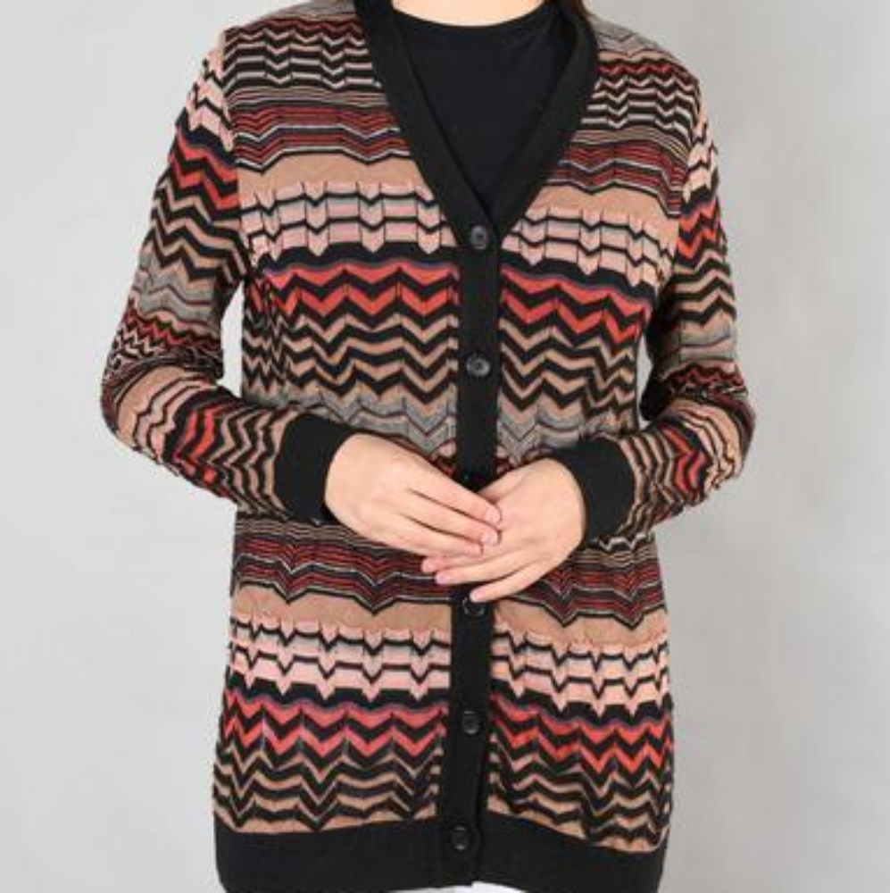 M Missoni Orange/Brown Zig Zag Button Downcardigan - image 8